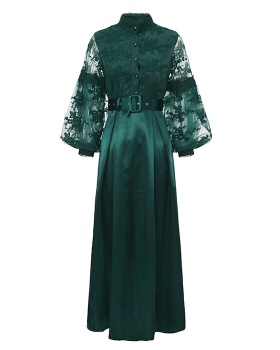 Spring lace long cstand collar splice dress