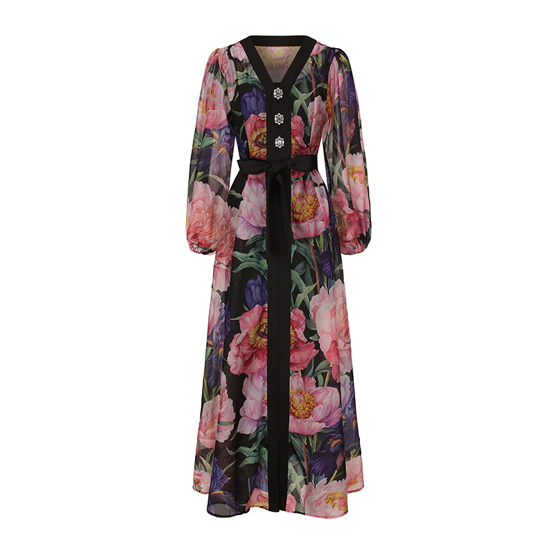 Painting flowers long spring and summer dress