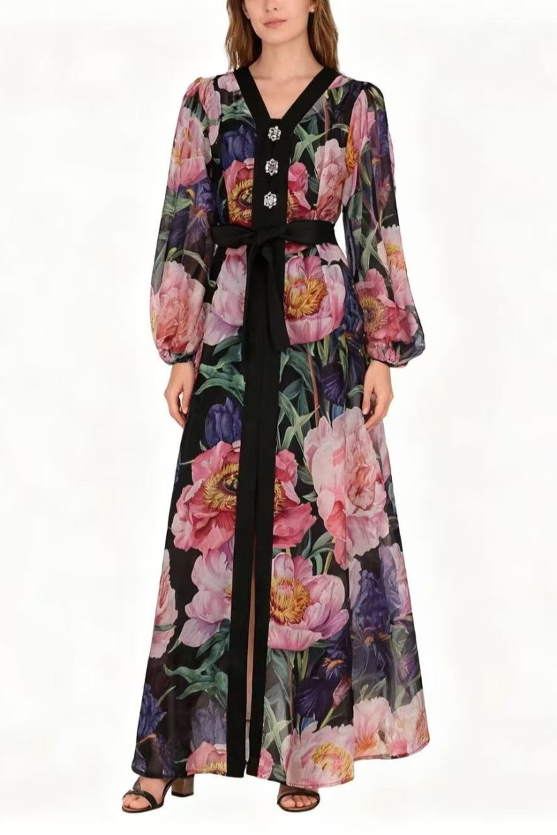 Painting flowers long spring and summer dress