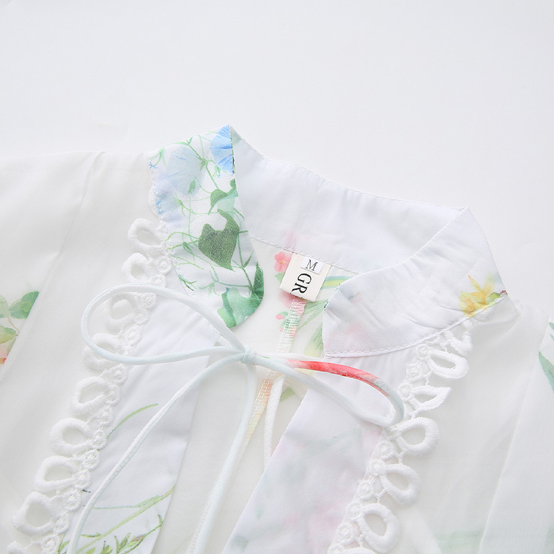 Lantern sleeve cstand collar watercolor dress