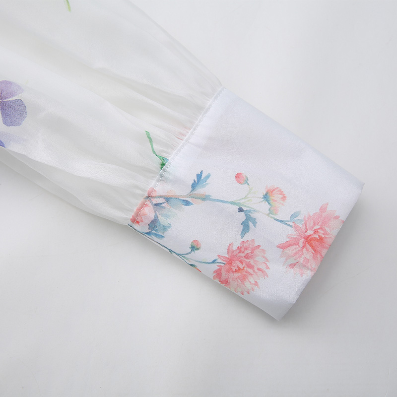 Lantern sleeve cstand collar watercolor dress