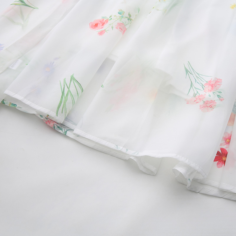 Lantern sleeve cstand collar watercolor dress