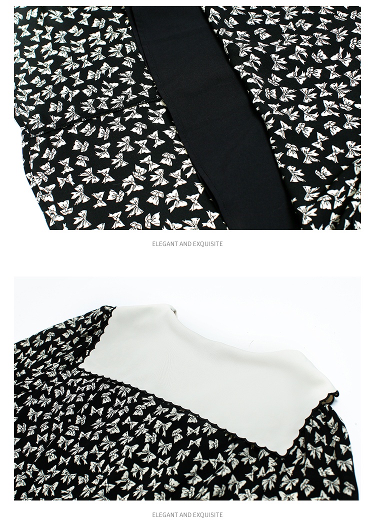 Printing show young long dress bow slim dress