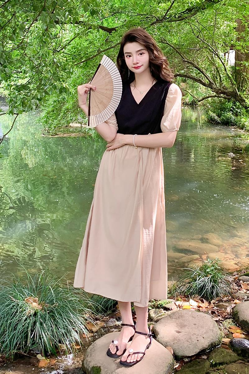 Summer slim dress short sleeve fat long dress for women