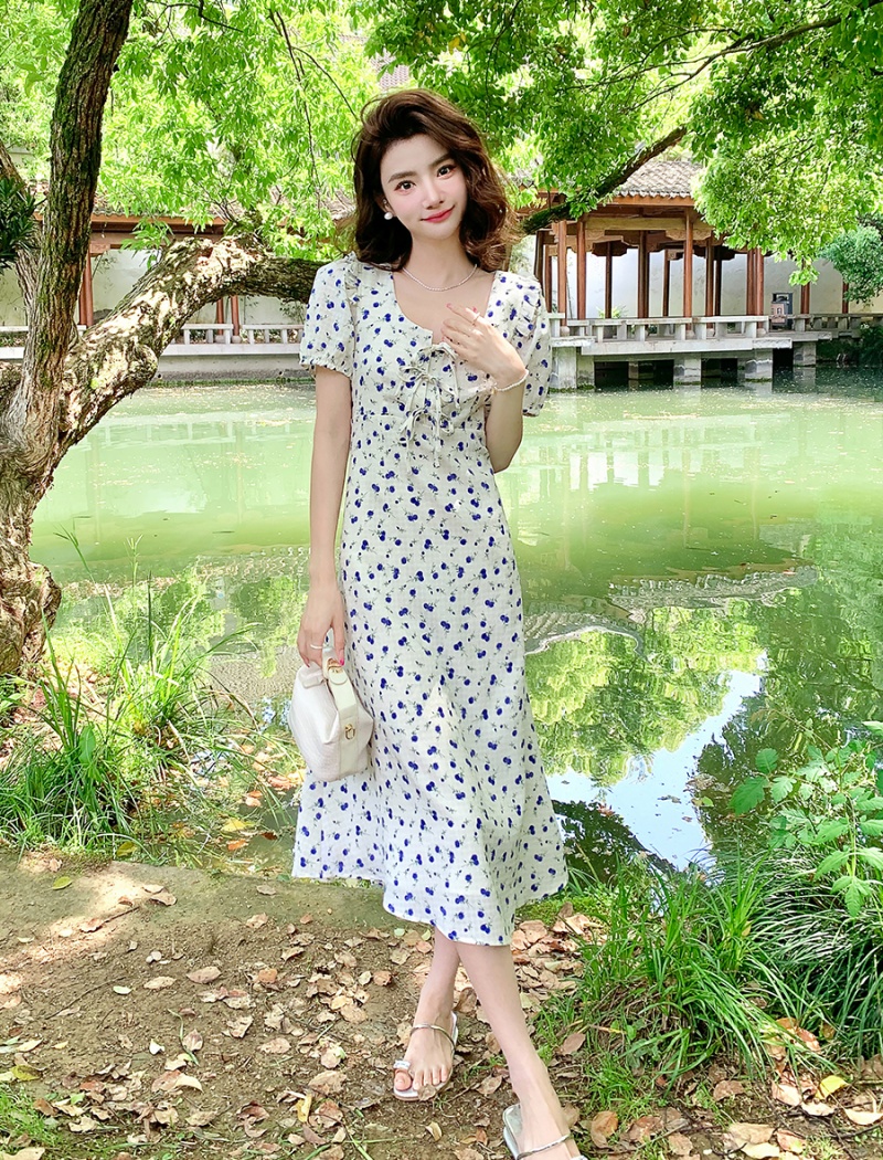 Fat summer floral long slim dress for women