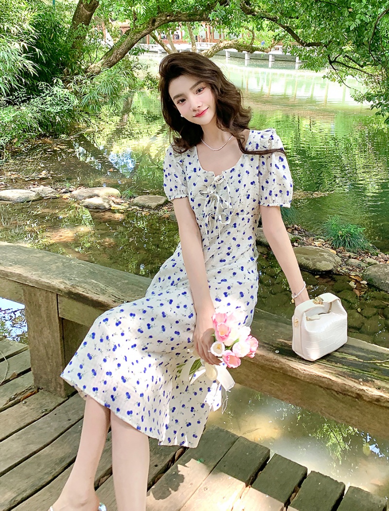 Fat summer floral long slim dress for women