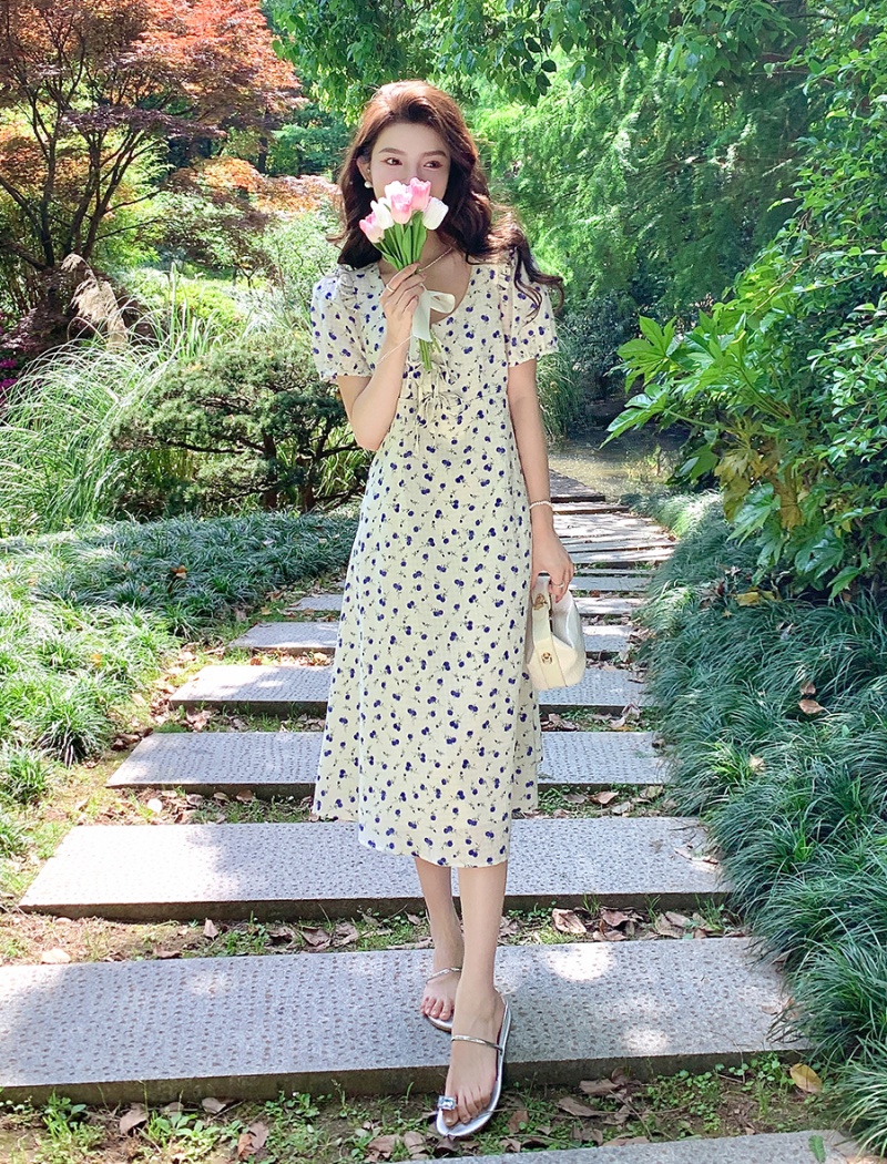 Fat summer floral long slim dress for women
