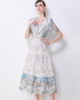 Retro crochet dress big skirt long dress for women