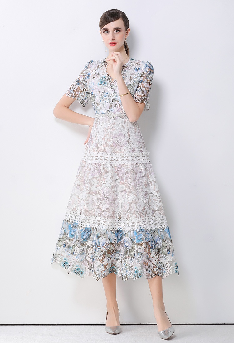 Retro crochet dress big skirt long dress for women