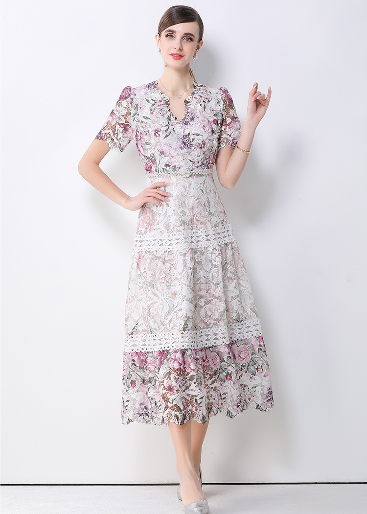 Retro crochet dress big skirt long dress for women