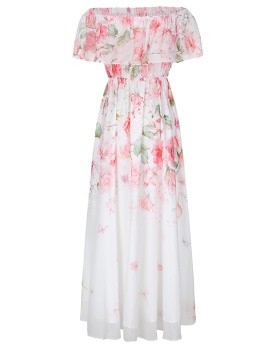 Horizontal collar pinched waist dress chiffon beach dress