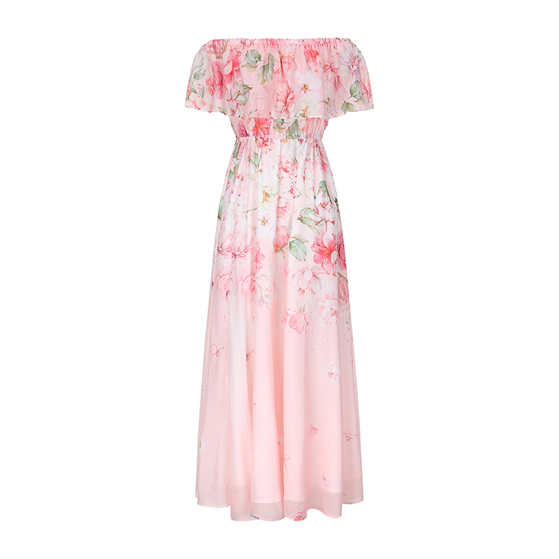 Pinched waist horizontal collar dress split beach dress