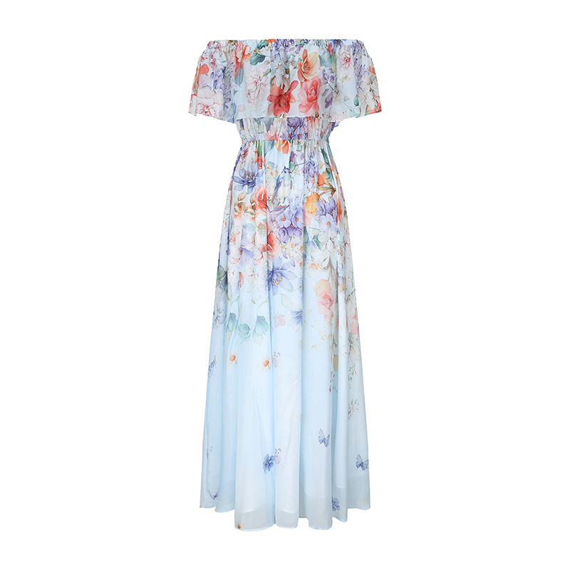 Big skirt horizontal collar dress chiffon beach dress