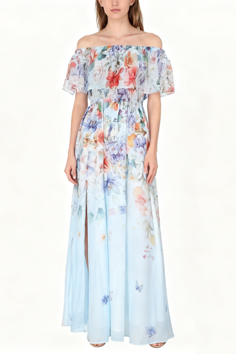 Big skirt horizontal collar dress chiffon beach dress