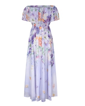 Horizontal collar chiffon dress big skirt beach dress