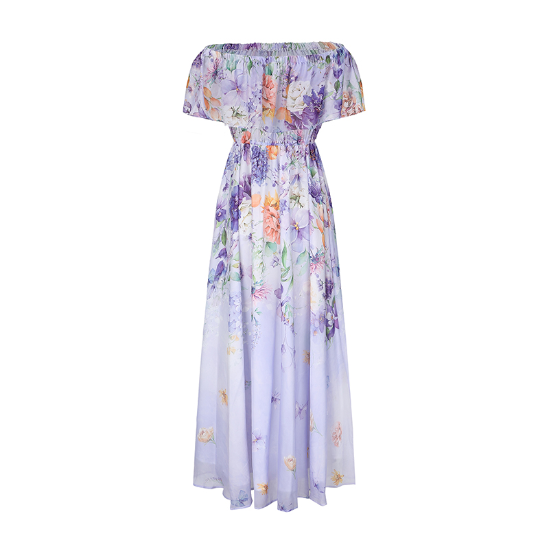 Horizontal collar chiffon dress big skirt beach dress