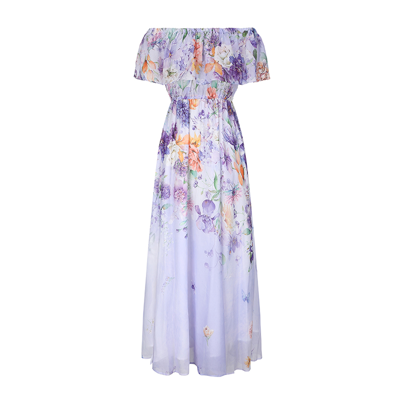 Horizontal collar chiffon dress big skirt beach dress