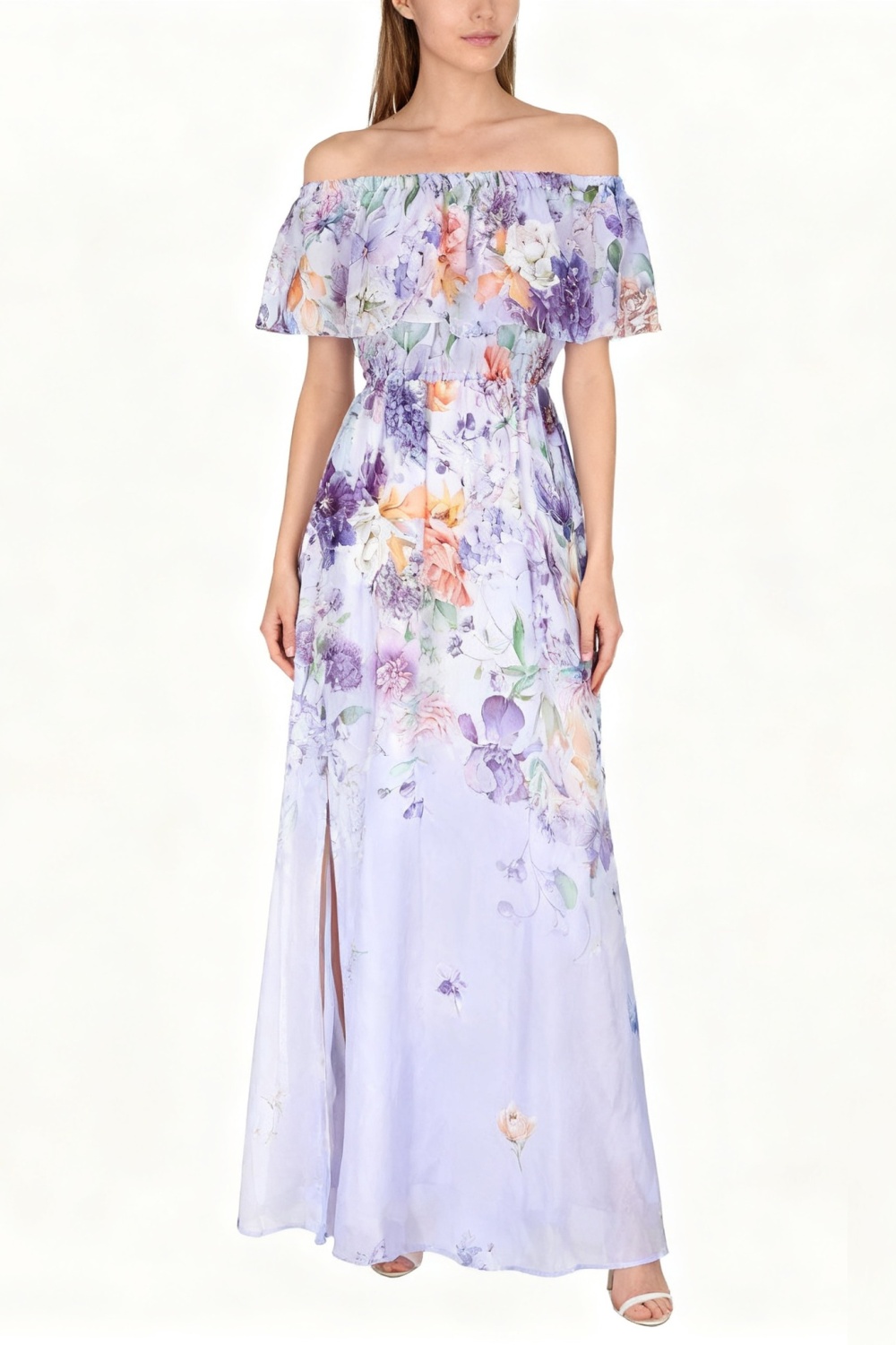 Horizontal collar chiffon dress big skirt beach dress