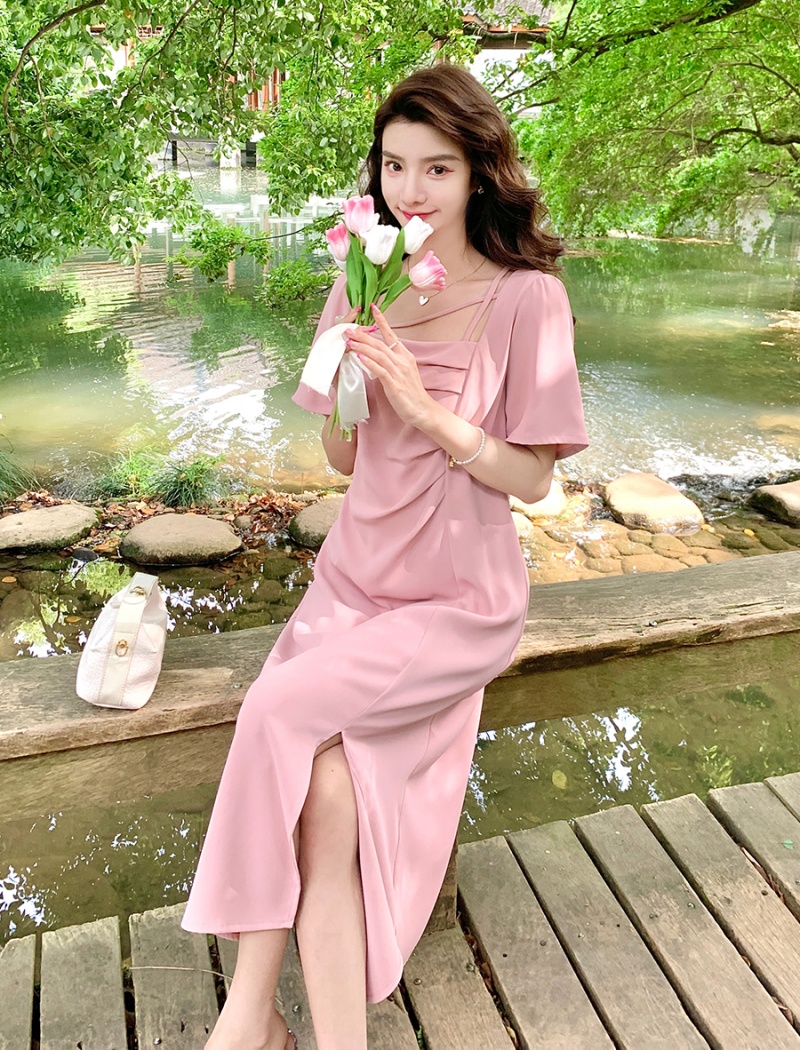 Elegant slim summer sweet show young fat dress for women