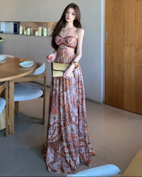 Tender retro long dress wrapped chest temperament dress