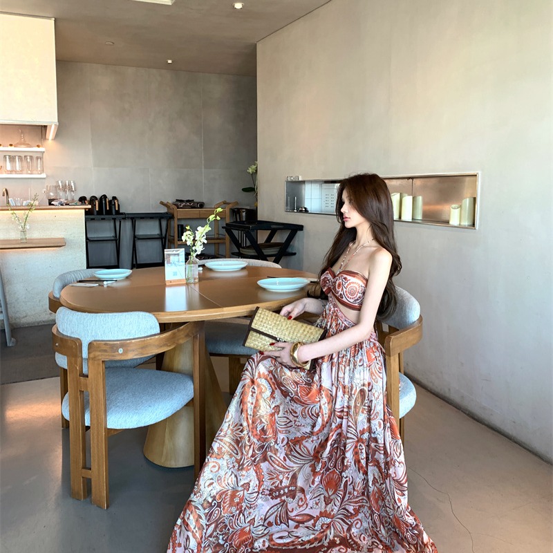 Tender retro long dress wrapped chest temperament dress