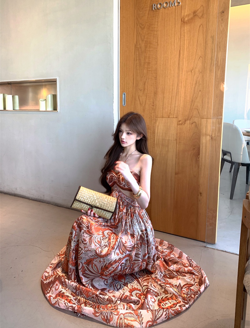 Tender retro long dress wrapped chest temperament dress