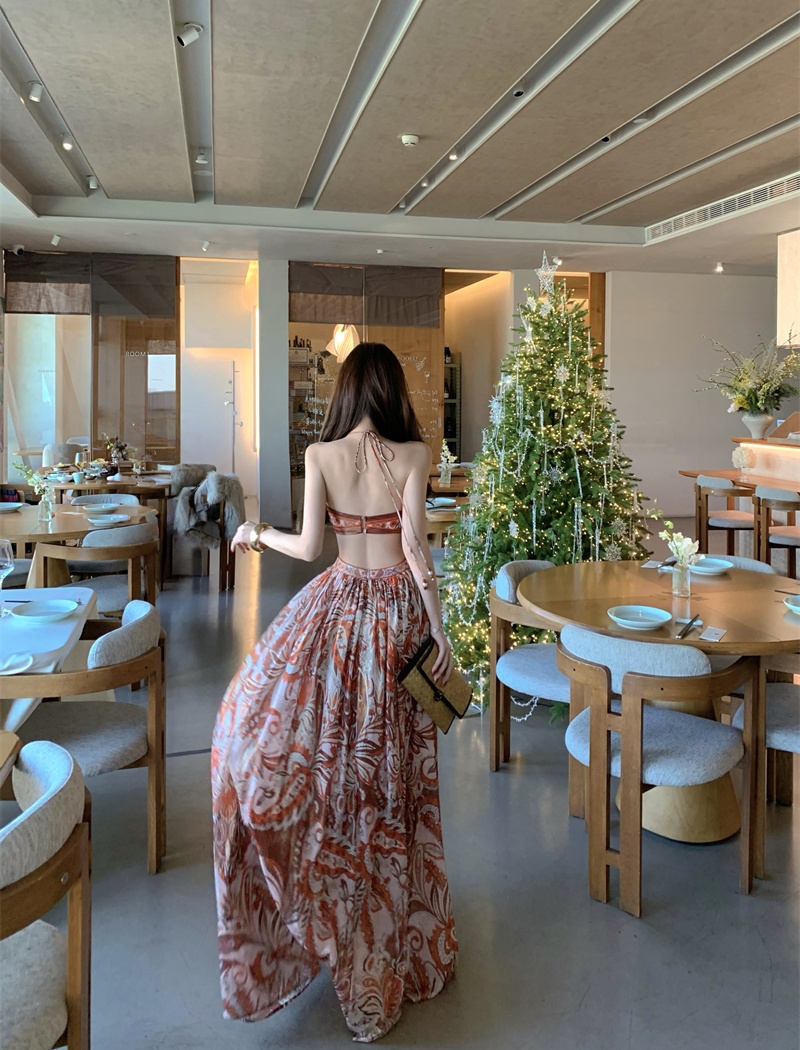 Tender retro long dress wrapped chest temperament dress