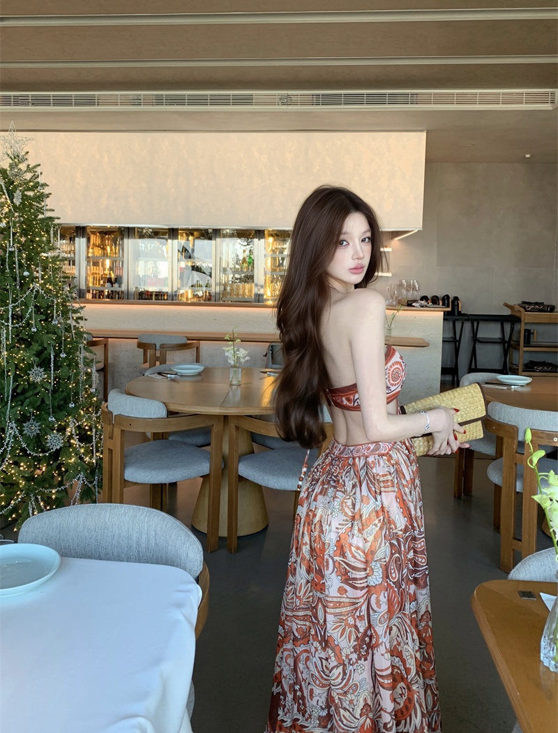 Tender retro long dress wrapped chest temperament dress