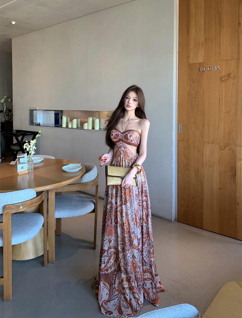 Tender retro long dress wrapped chest temperament dress