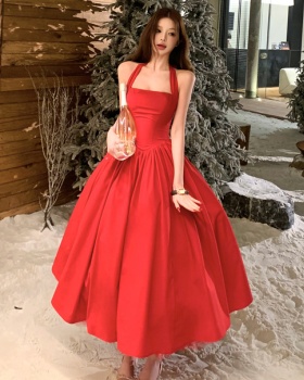 Red drape formal dress halter France style dress for women