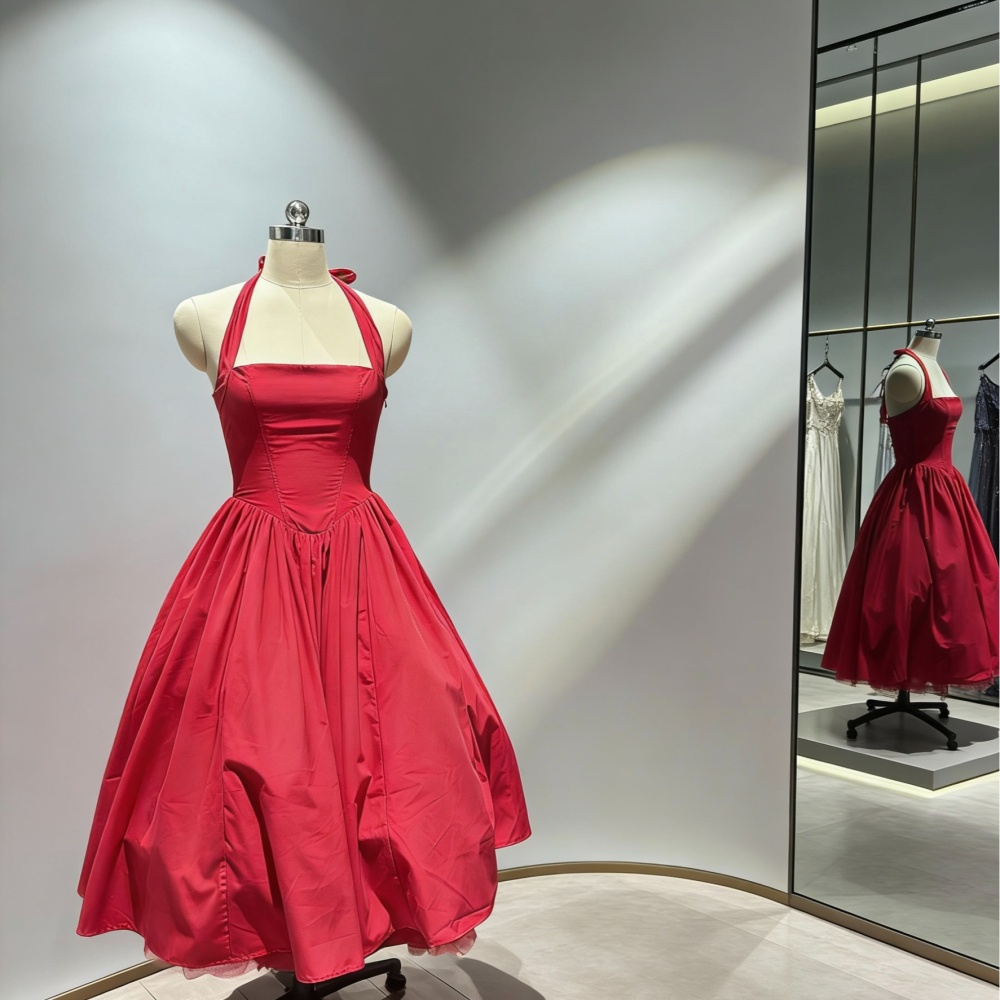 Red drape formal dress halter France style dress for women