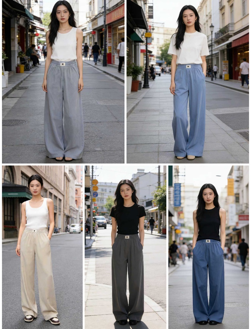 Summer fashion wide leg pants washed jeans for women