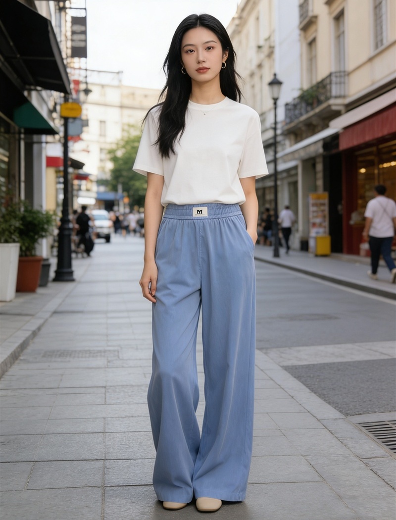 Summer fashion wide leg pants washed jeans for women