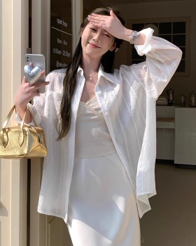 Pink autumn outside the ride coat sunscreen stripe lazy tops