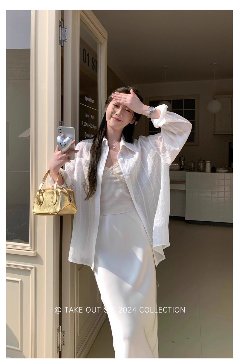 Pink autumn outside the ride coat sunscreen stripe lazy tops