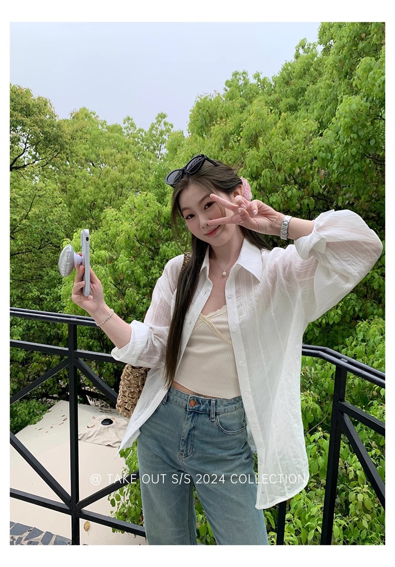 Pink autumn outside the ride coat sunscreen stripe lazy tops