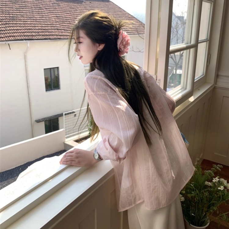 Pink autumn outside the ride coat sunscreen stripe lazy tops