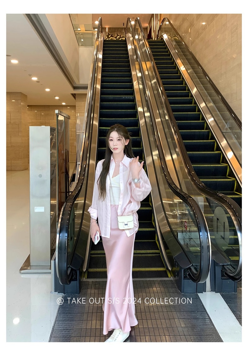 Pink autumn outside the ride coat sunscreen stripe lazy tops