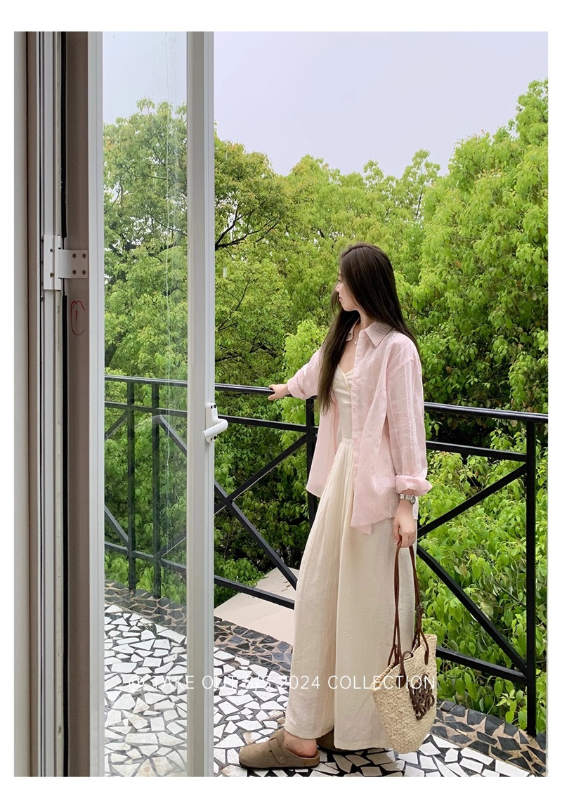 Pink autumn outside the ride coat sunscreen stripe lazy tops