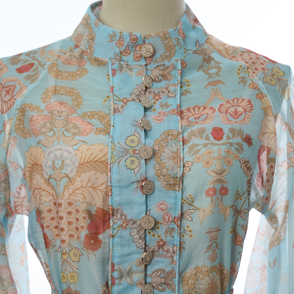 Pinched waist long long dress long sleeve flowers dress