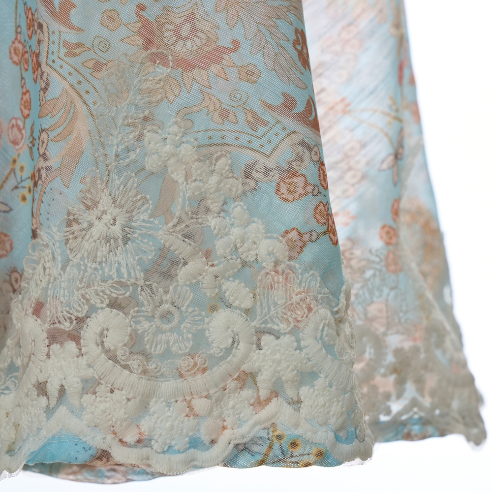 Pinched waist long long dress long sleeve flowers dress