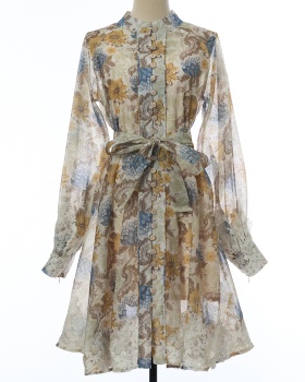 Long sleeve flowers long dress retro dress