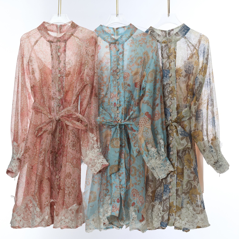 Long sleeve flowers long dress retro dress