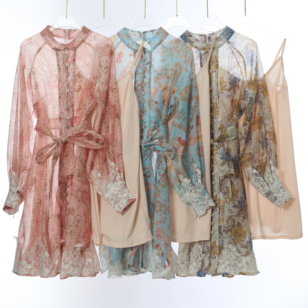 Long sleeve flowers long dress retro dress