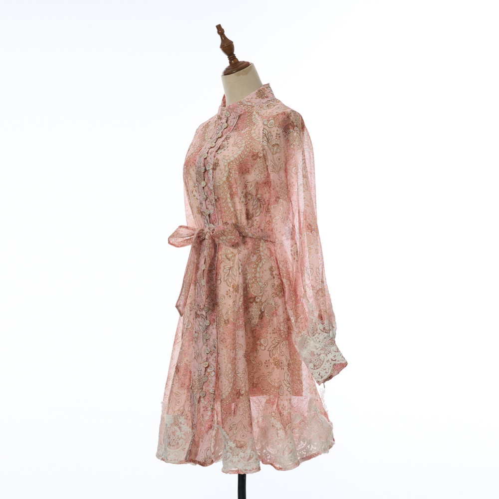 Long sleeve flowers long dress retro dress