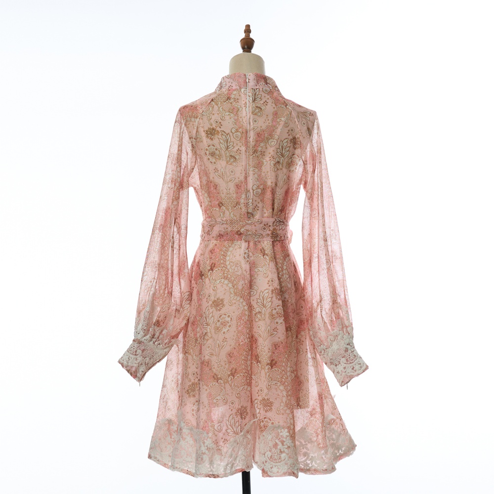 Long sleeve flowers long dress retro dress