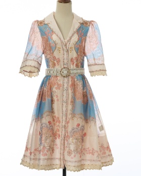 Autumn printing temperament elegant single-breasted dress