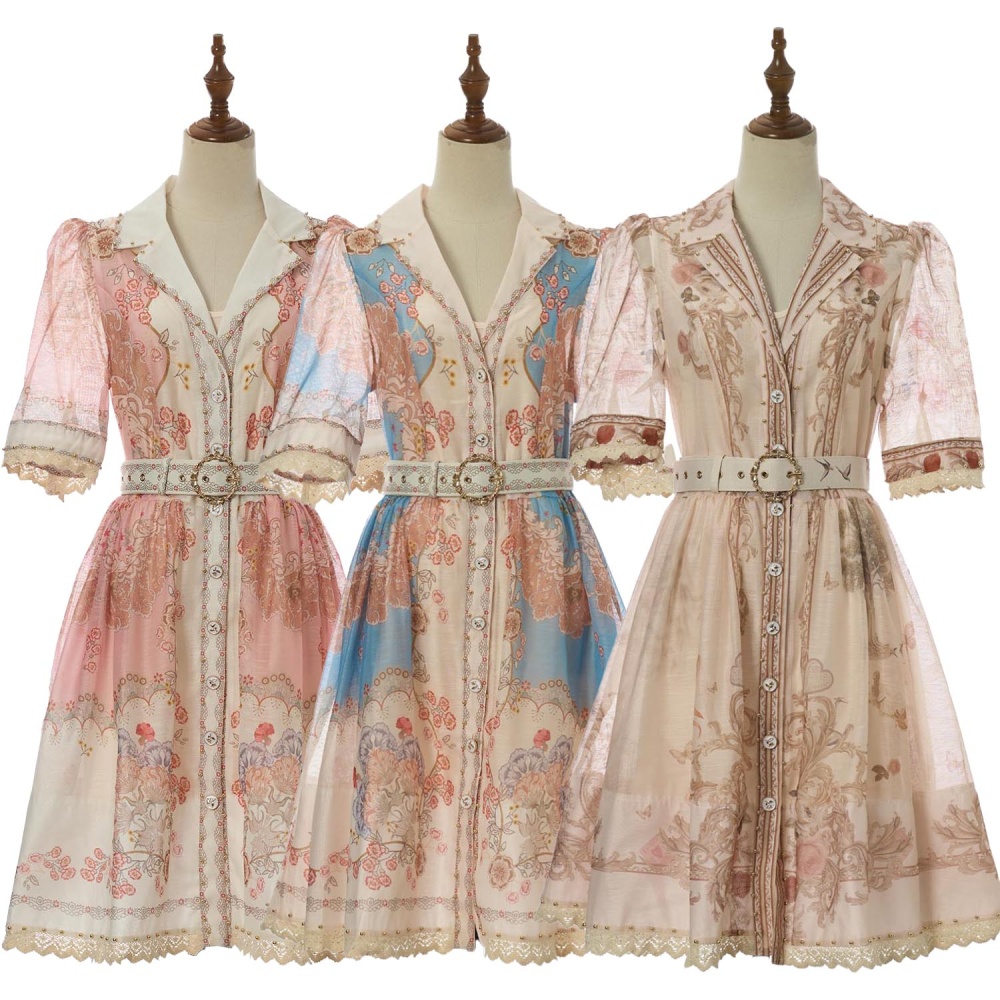 Autumn printing temperament elegant single-breasted dress