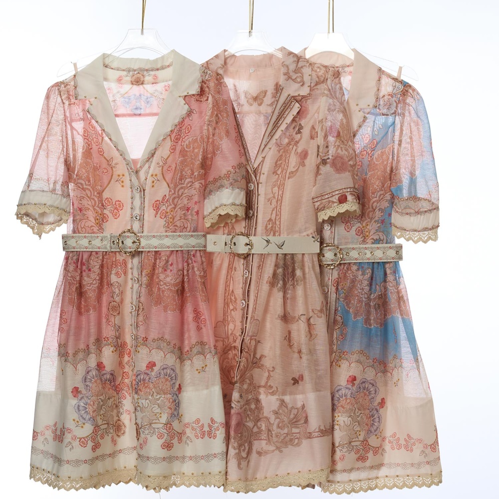 Autumn printing temperament elegant single-breasted dress