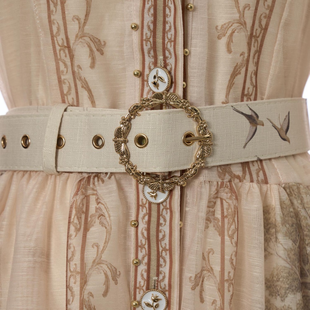 Autumn printing temperament elegant single-breasted dress